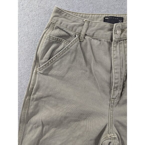 Asos Design Jeans Womens Size 4 Gren High Rise Wide Leg Raw Hem Cuff 100% Cotton - Picture 2 of 13